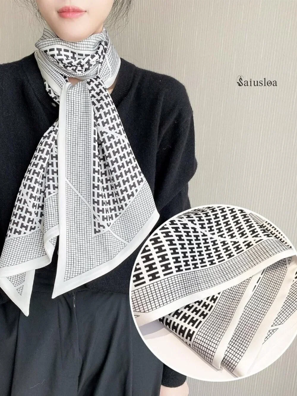 Women's Monochrome Head Scarves Long Skinny Silky Hair Bags Scarf